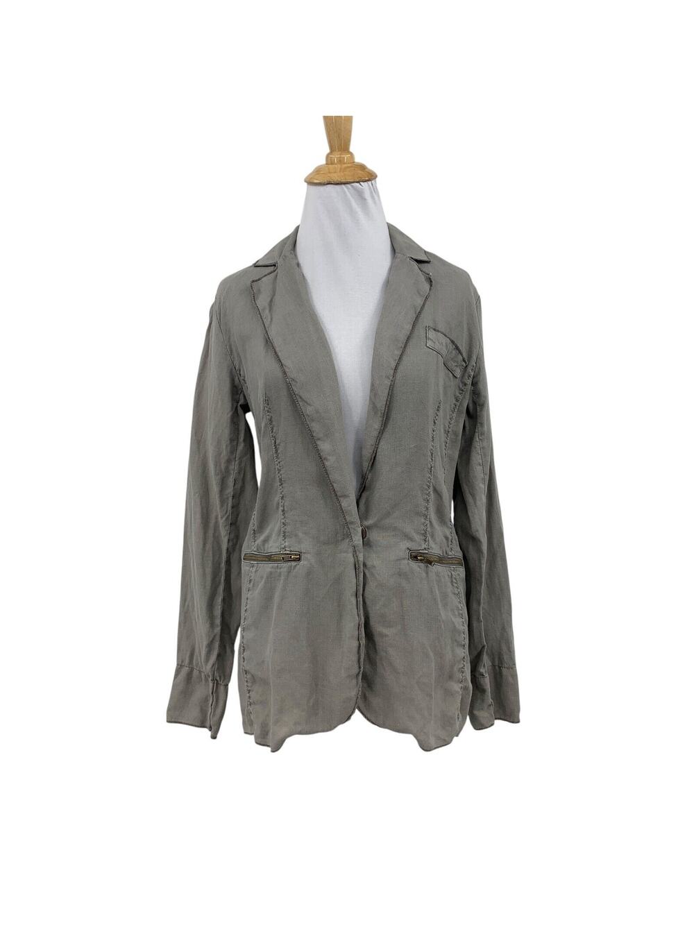 Michael Stars Blazer Women XS Extra Small Cool Stone Linen Oversized Snap Button